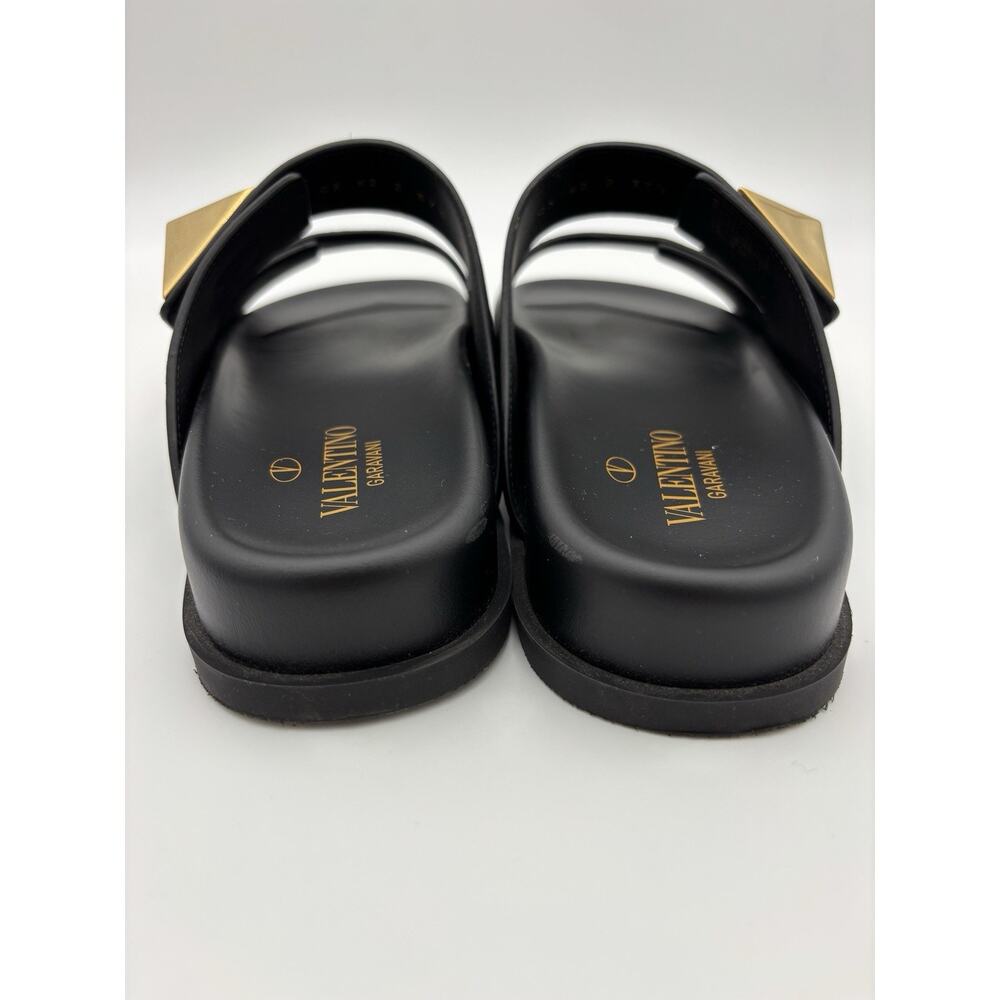 Authentic Valentino One Stud Rockstud Two Strap Sandal Black Gold Size 37.5 Dad - Picture 5 of 16